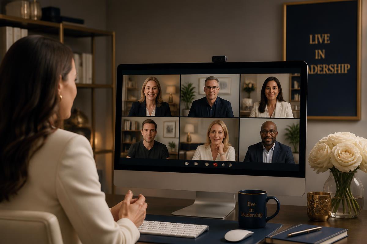 Live interactive coaching video call with participants on a monitor